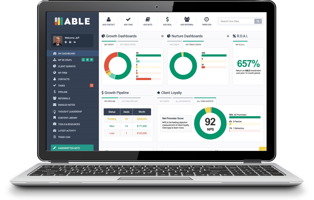 See ABLE, the CRM for accounting professionals, in action on a laptop.